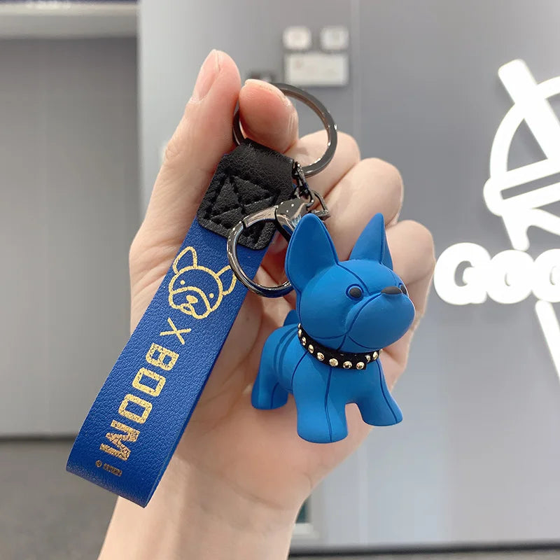 gift ideas Fashion Punk French Bulldog Keychain: Stylish PU Leather Dog Keychain. - Sniff Waggle And Walk