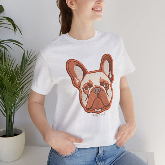Frenchie French Bulldog face t-shirt in ash, front view