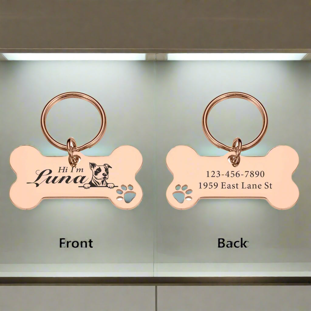 Gold Customized pet Collar Tag Color Bone Pendant. - Sniff Waggle And Walk