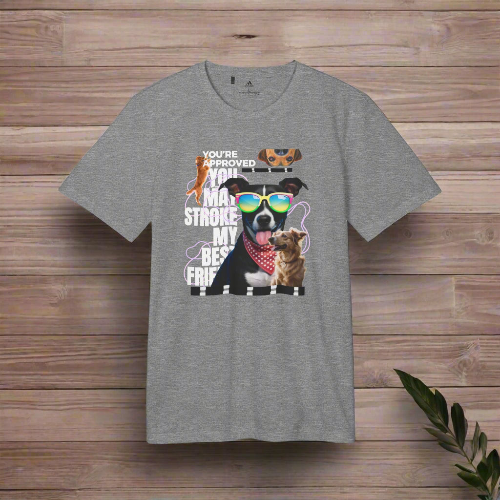 gray dog walking tshirt