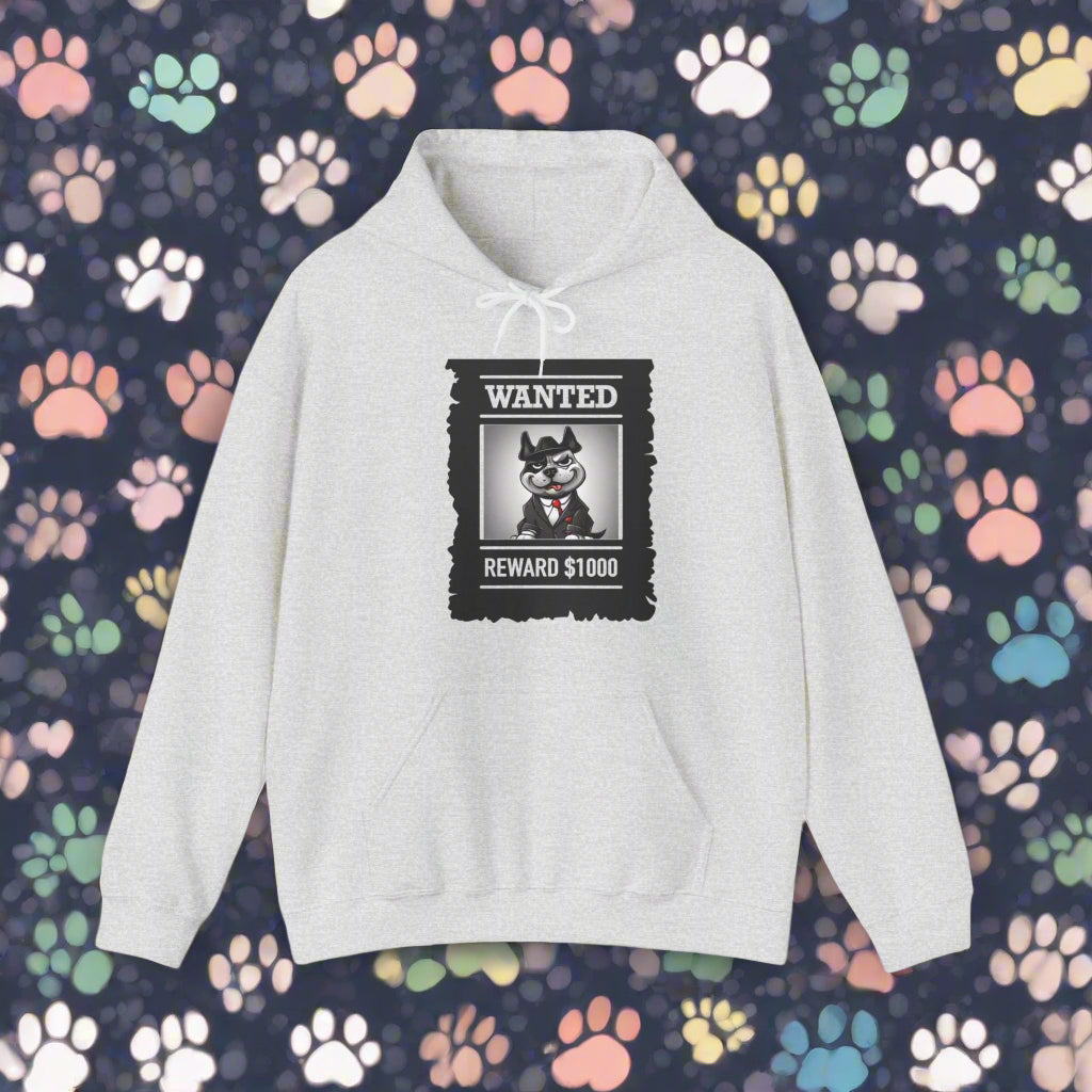 Unisex  "Wanted" Hooded Sweatshirt - Sniff Waggle And Walk gray