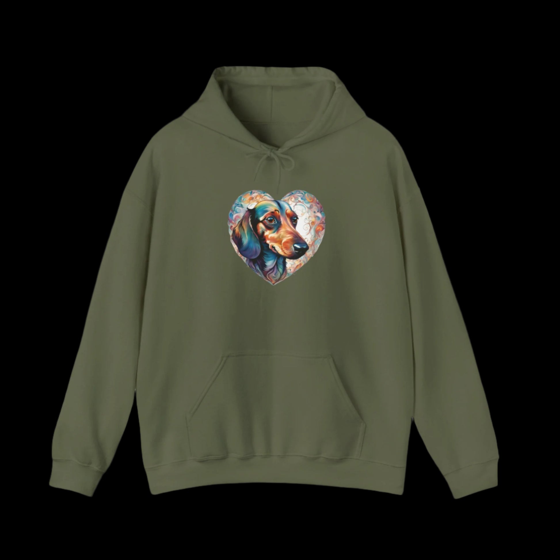 green dachshund heart hoodie premium sausage dog clothes
