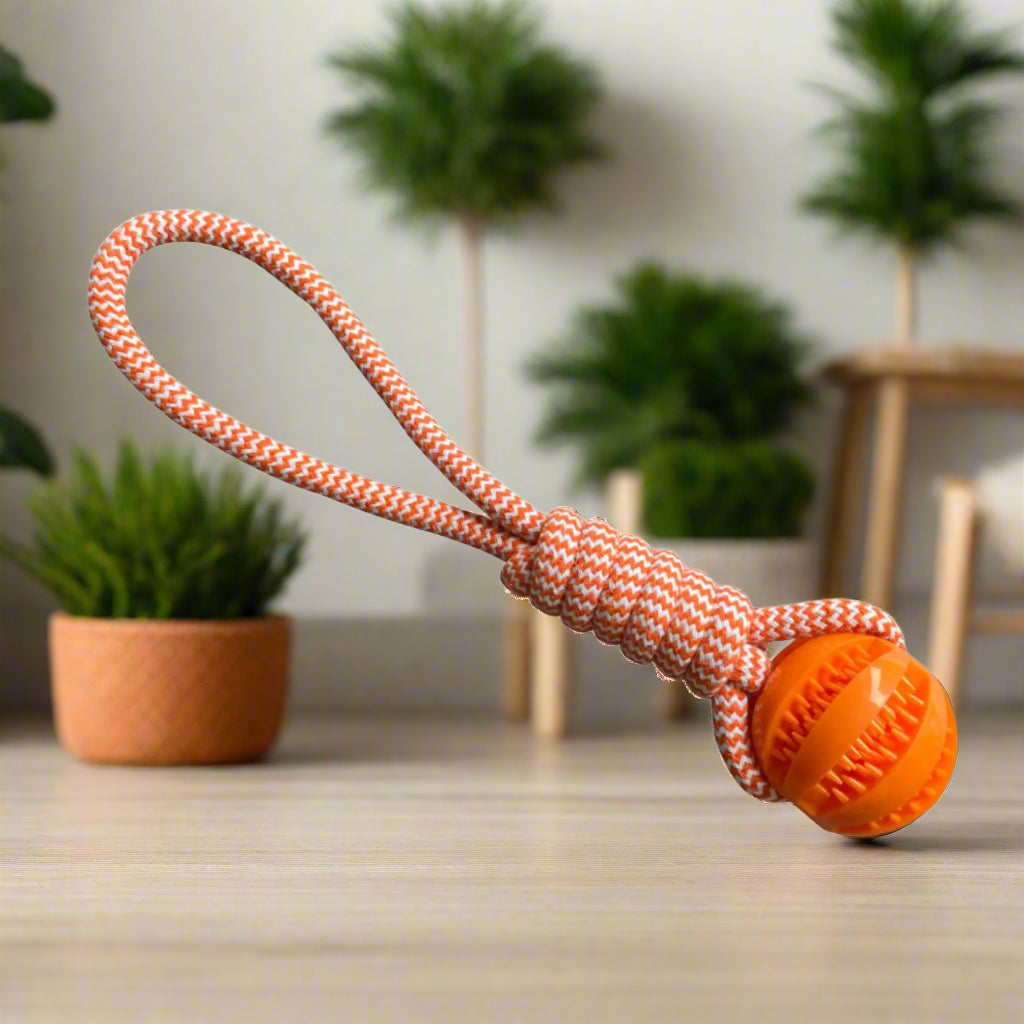 dog toy eco hemp Rope small chew resistant ball. orange- Sniff Waggle And Walk