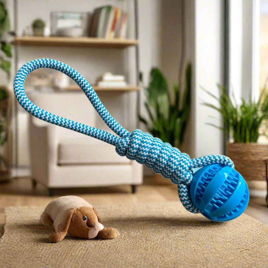 blue hemp Rope dog toy small chew resistant ball. - Sniff Waggle And Walk