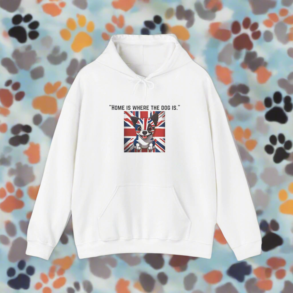 white "Home is where the dog is." Hooded Sweatshirt - Sniff Waggle And Walk