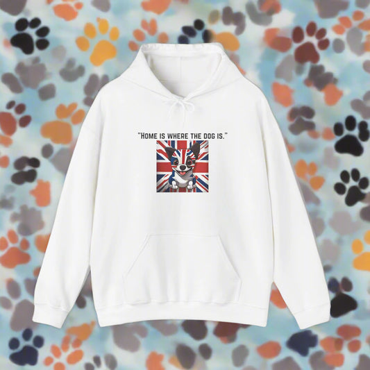white "Home is where the dog is." Hooded Sweatshirt - Sniff Waggle And Walk