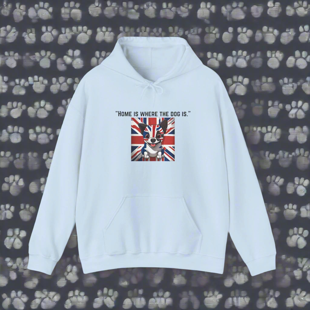 blue"Home is where the dog is." Hooded Sweatshirt - Sniff Waggle And Walk