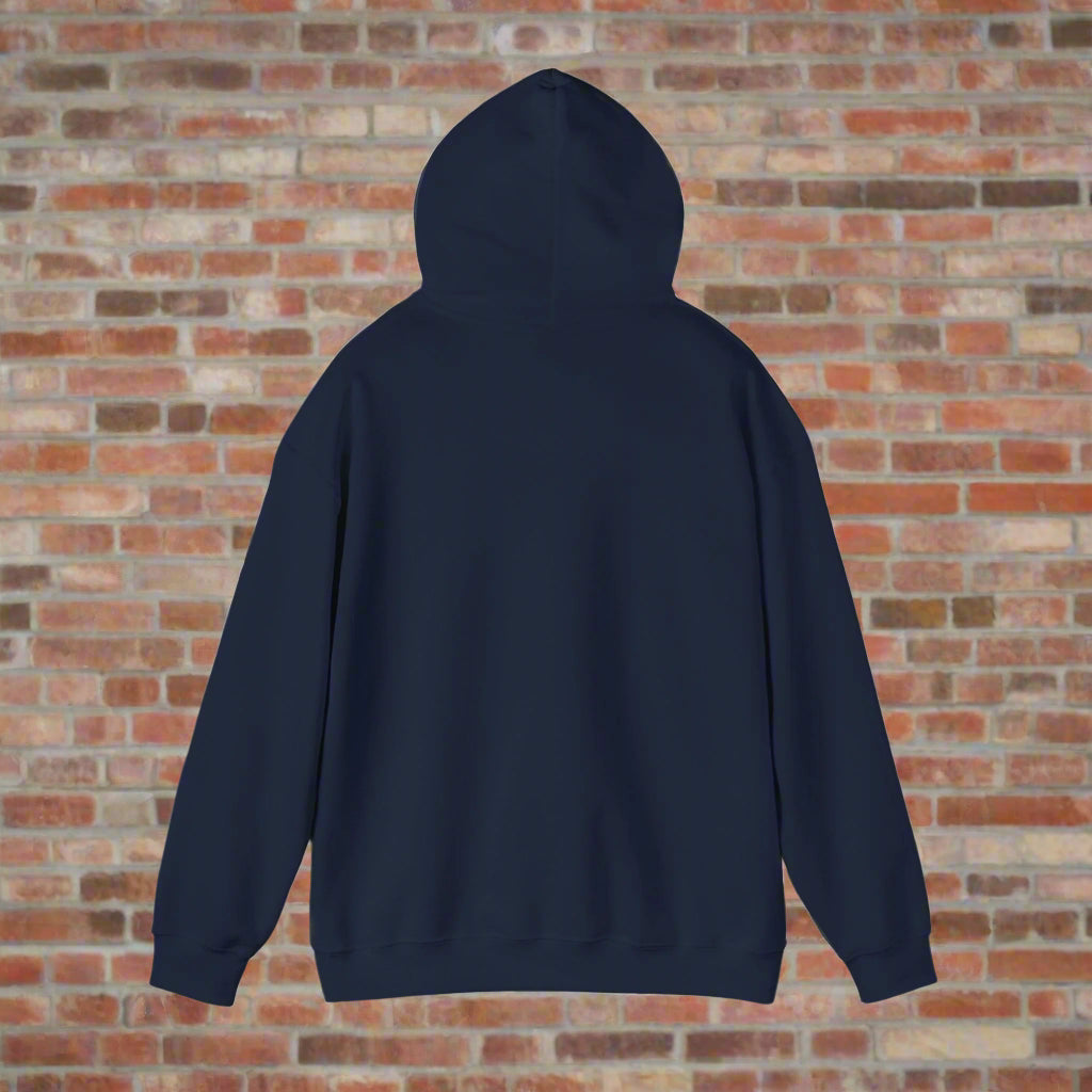 Unisex Heavy Blend⢠Dog Hair I dont care Hooded Sweatshirt - Sniff Waggle And Walk blue hood up view