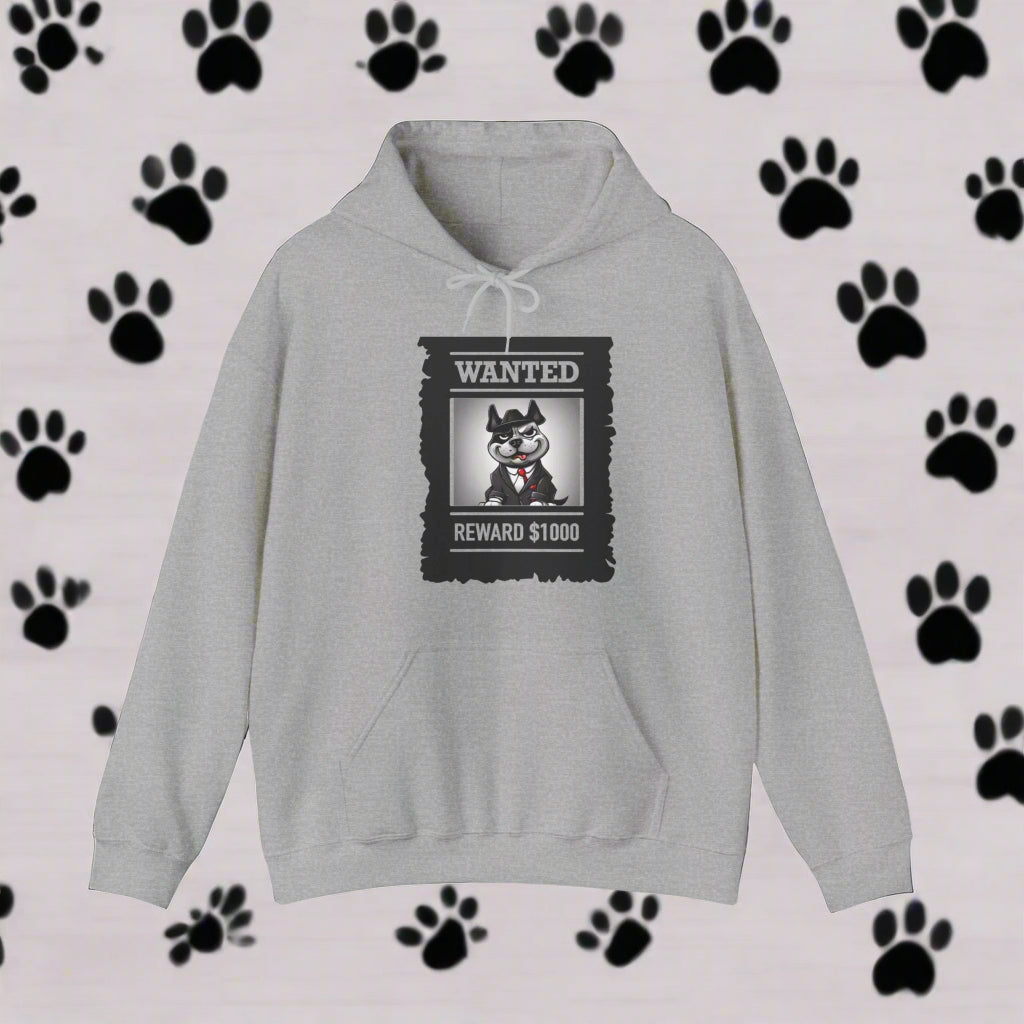 "Wanted" Hooded Sweatshirt - Sniff Waggle And Walk gray dog lover gift