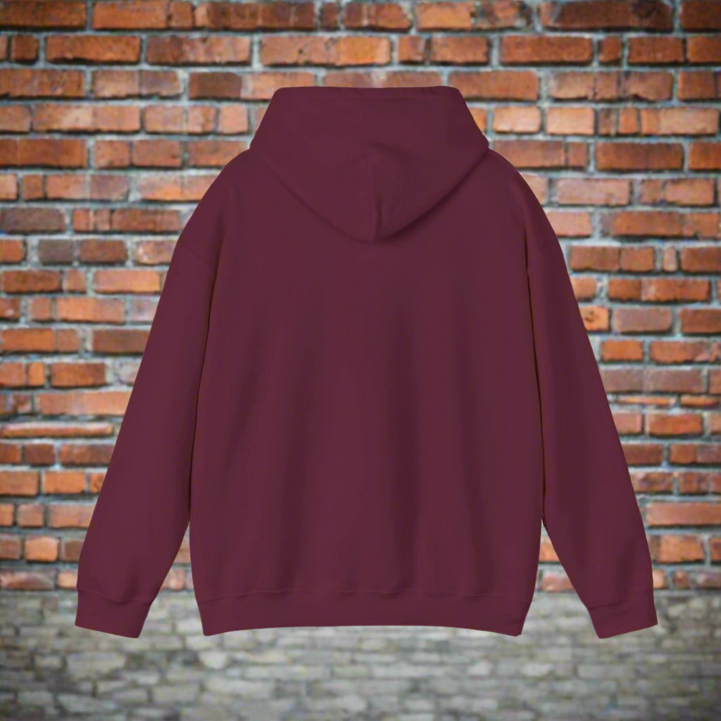 Unisex Heavy Blend™ dog + phone box Hooded Sweatshirt - Sniff Waggle And Walk burgundy hood down