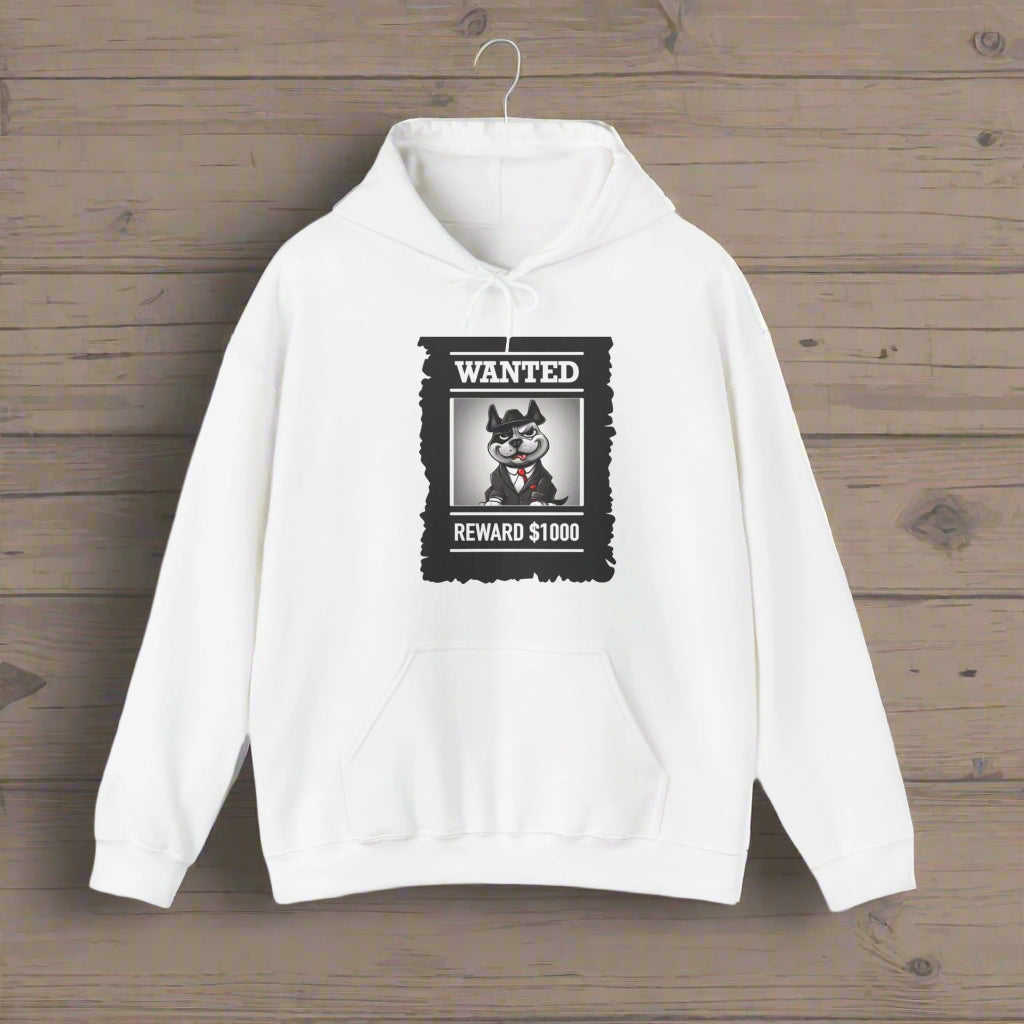 white dog lover gift "Wanted" Hooded Sweatshirt - Sniff Waggle And Walk