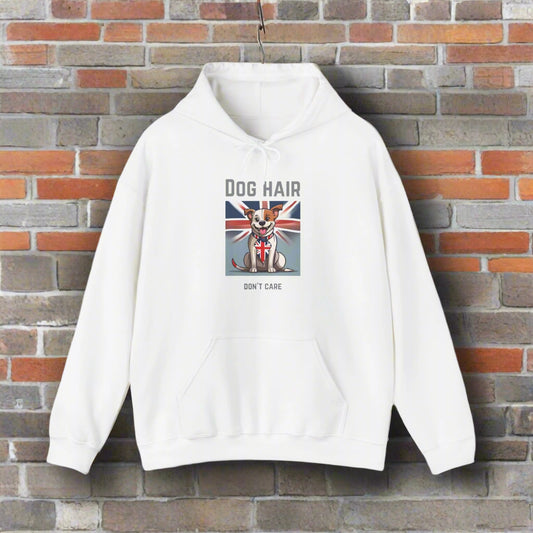 Unisex Blend™ "dog hair dont care" Hooded Sweatshirt - Sniff Waggle And Walk white