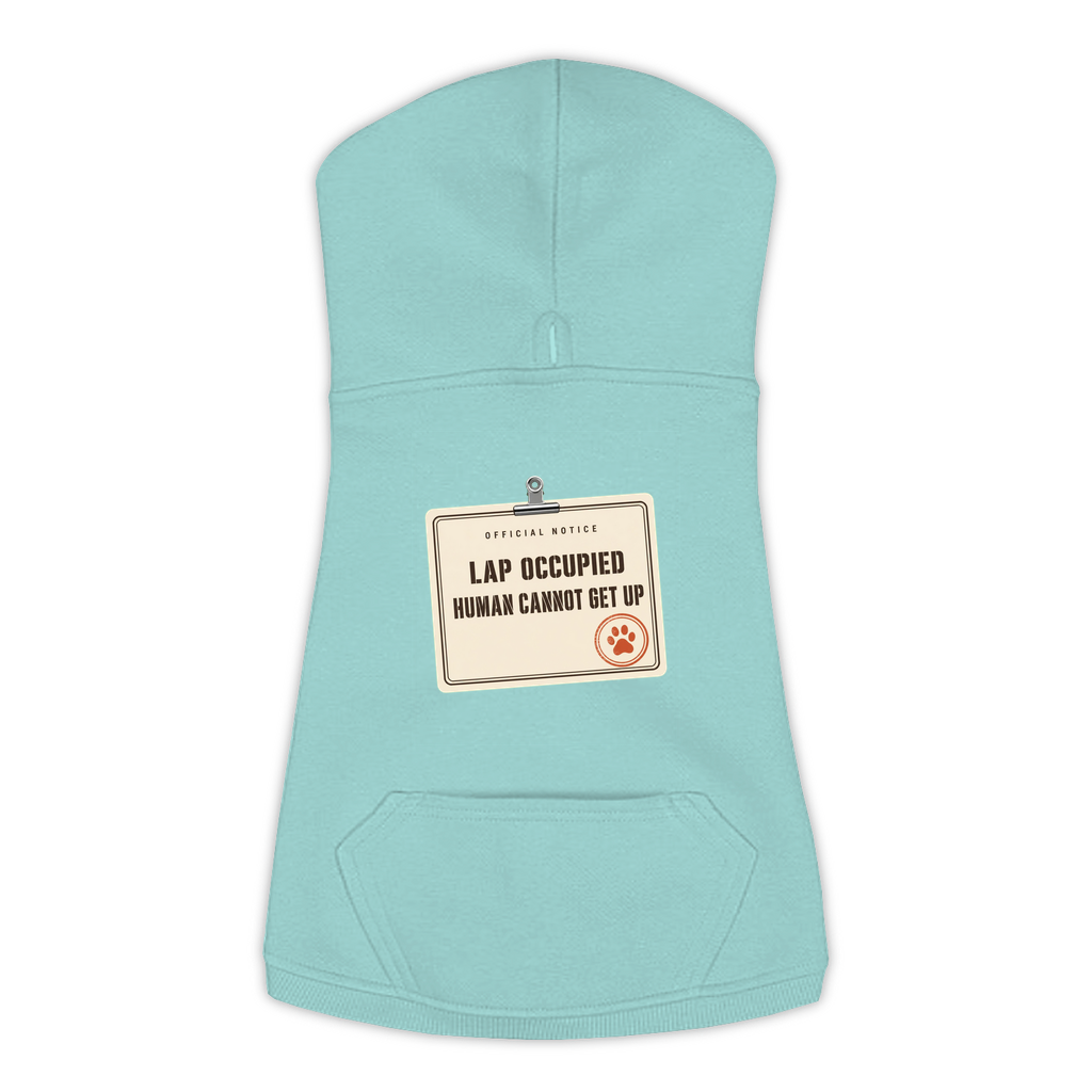 Lap Occupied dog hoodie in Saltwater Blue, sizes L to 3XL