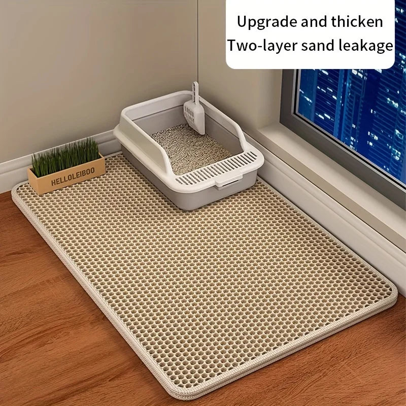 Large waterproof cat litter mat with honeycomb double-layer design