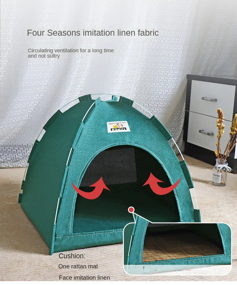 green pet tent bed