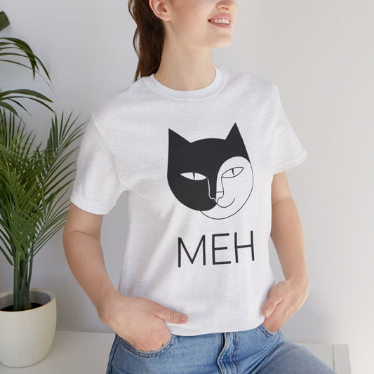 Meh Cat minimalist t-shirt in ash, front view