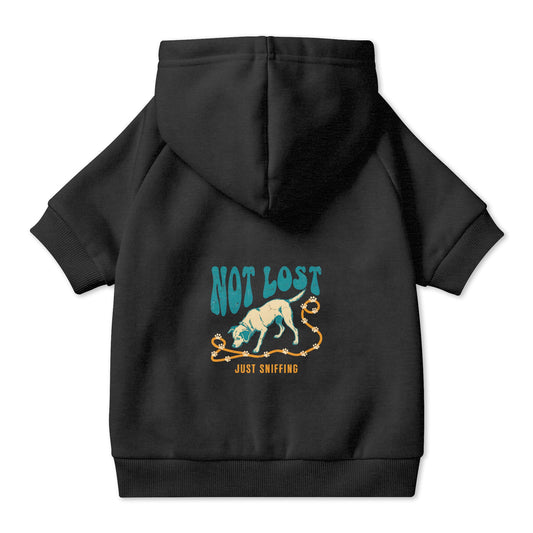 Not Lost Just Sniffing Dog Hoodie in Black, back view — SniffWaggleNWalk™