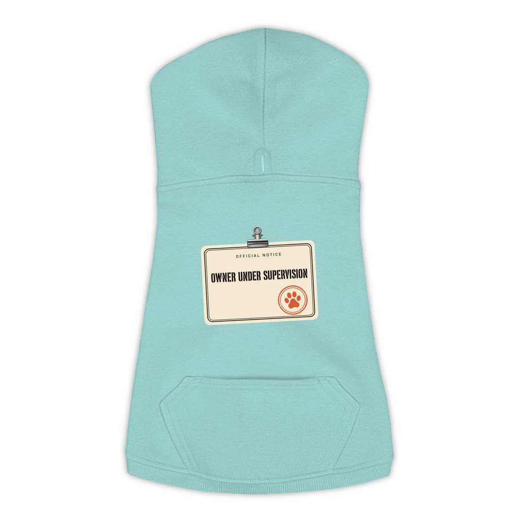 Owner Under Supervision dog hoodie in Saltwater, sizes L to 3XL