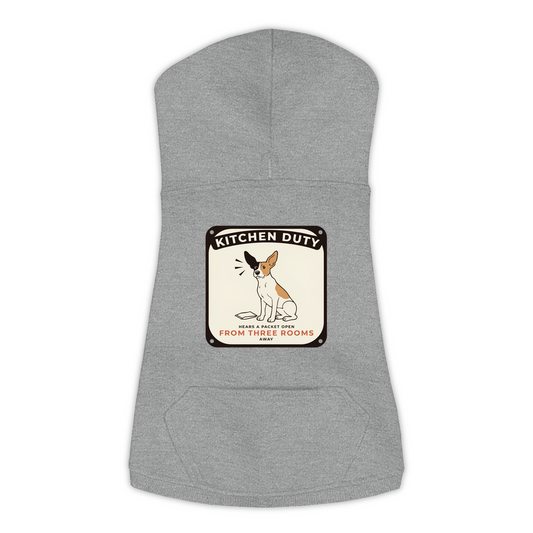 Packet Radar dog hoodie in granite heather grey, sizes L to 3XL