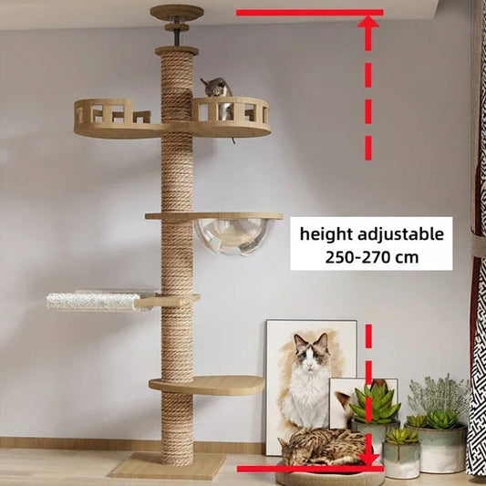 PawTower spring-tension ceiling mounting plate — no drilling required