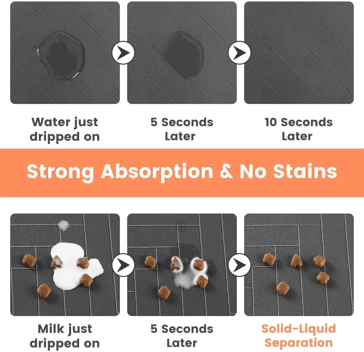 food and water spills in action mat absorb