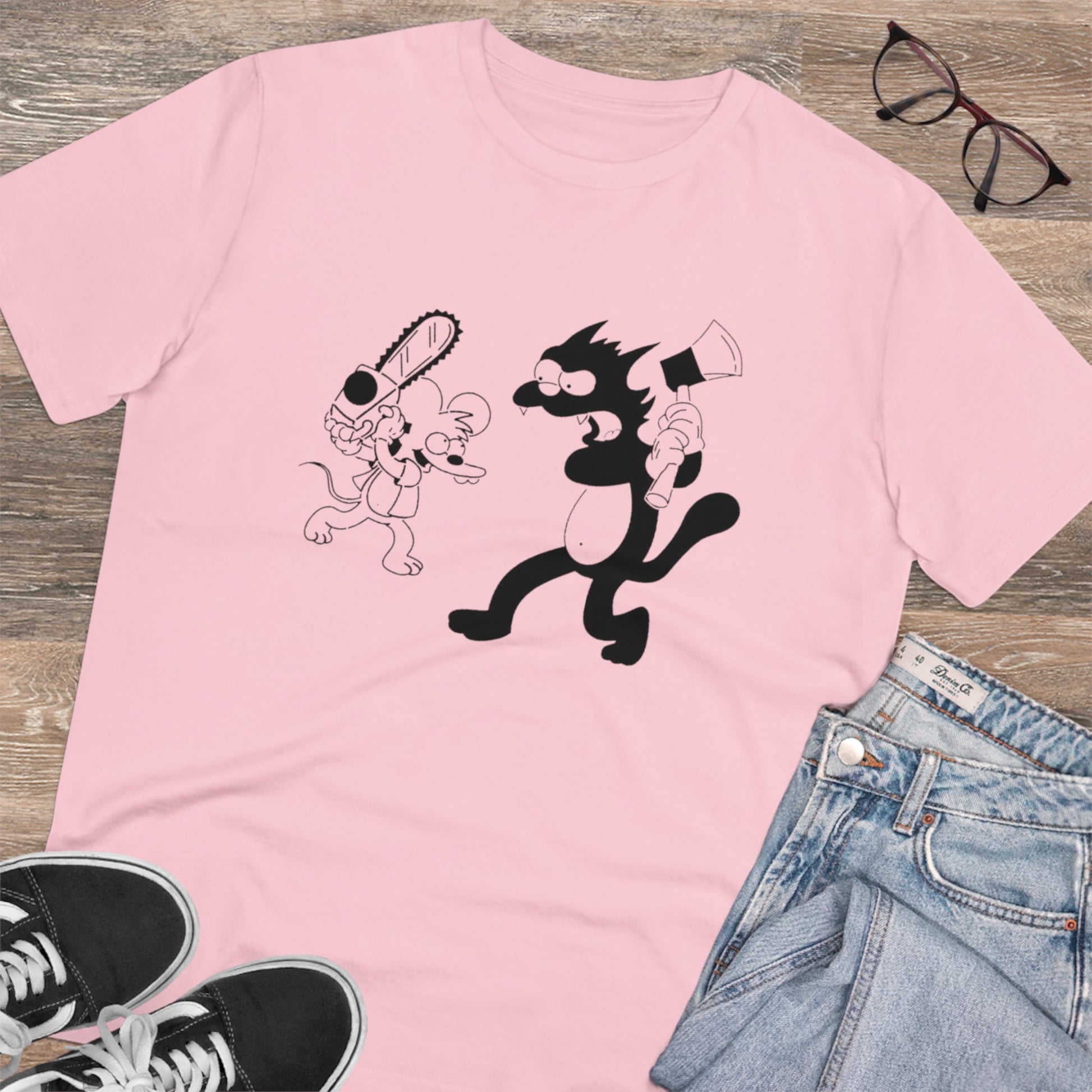"ITCHY AND SCRATCHY" pink itchy and scratchy tshirt