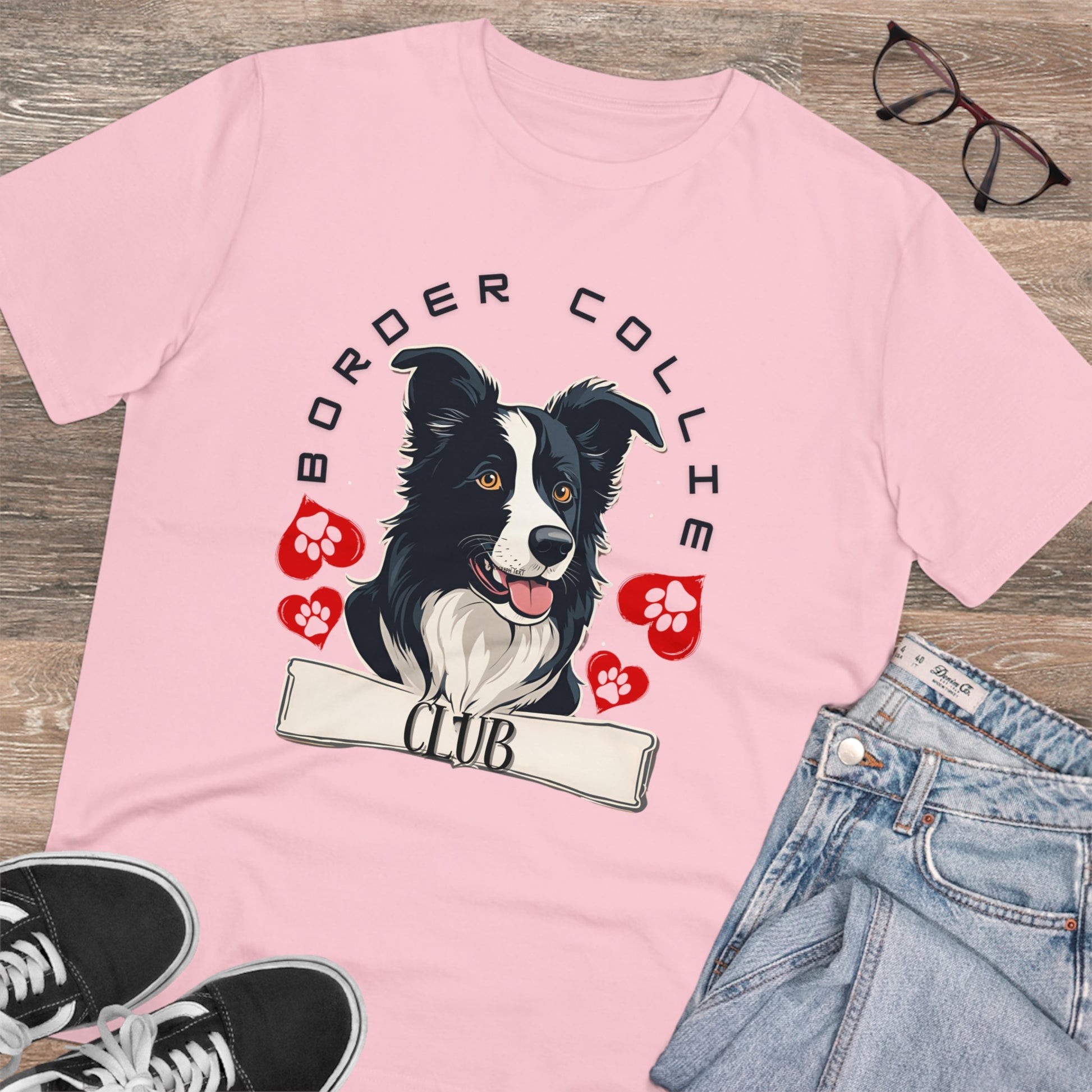 "BORDER COLLIE CLUB" pink border collie tshirt for dog lovers