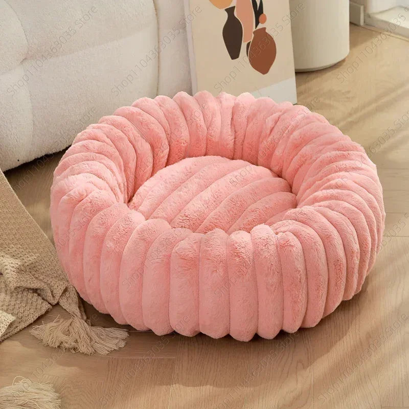 pink dog bed close up luxury calming