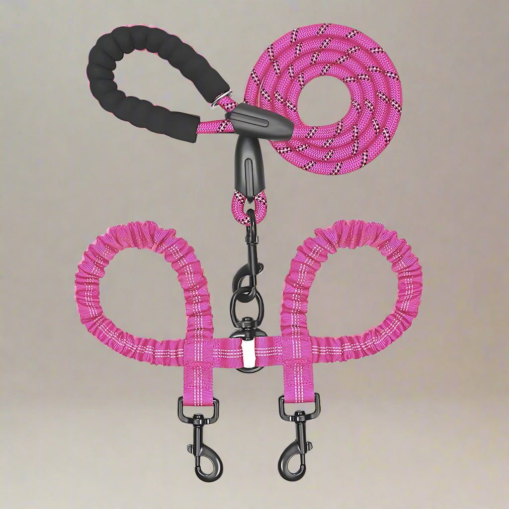 pink double dog leash Dual Dog Leash - Sniff Waggle And Walk