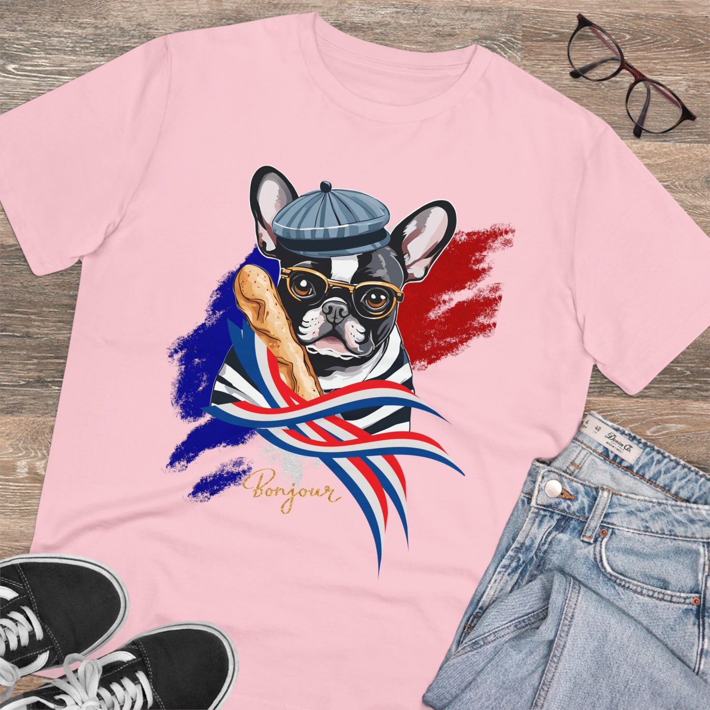 pink eco french bulldog tshirt
