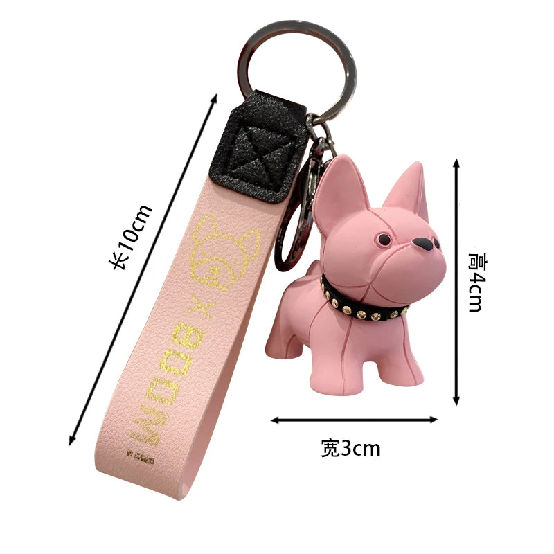 frenchie pink Fashion Punk French Bulldog Keychain: Stylish PU Leather Dog Keychain. - Sniff Waggle And Walk
