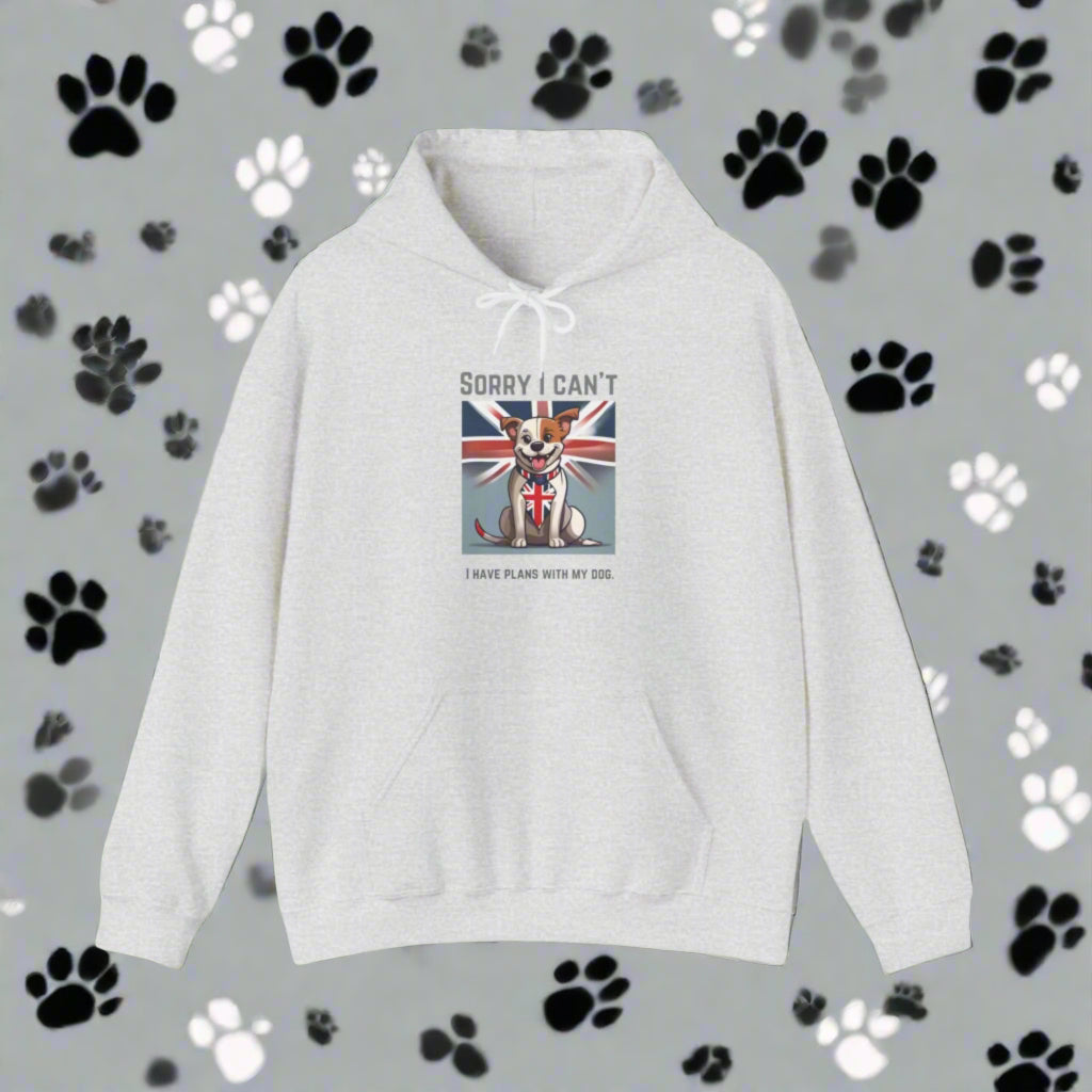 gray"sorry I cant I have plans with the dog" Hooded Sweatshirt - Sniff Waggle And Walk