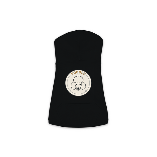 Poodle dog hoodie in Black — vintage roundel badge print on cosy fleece pullover