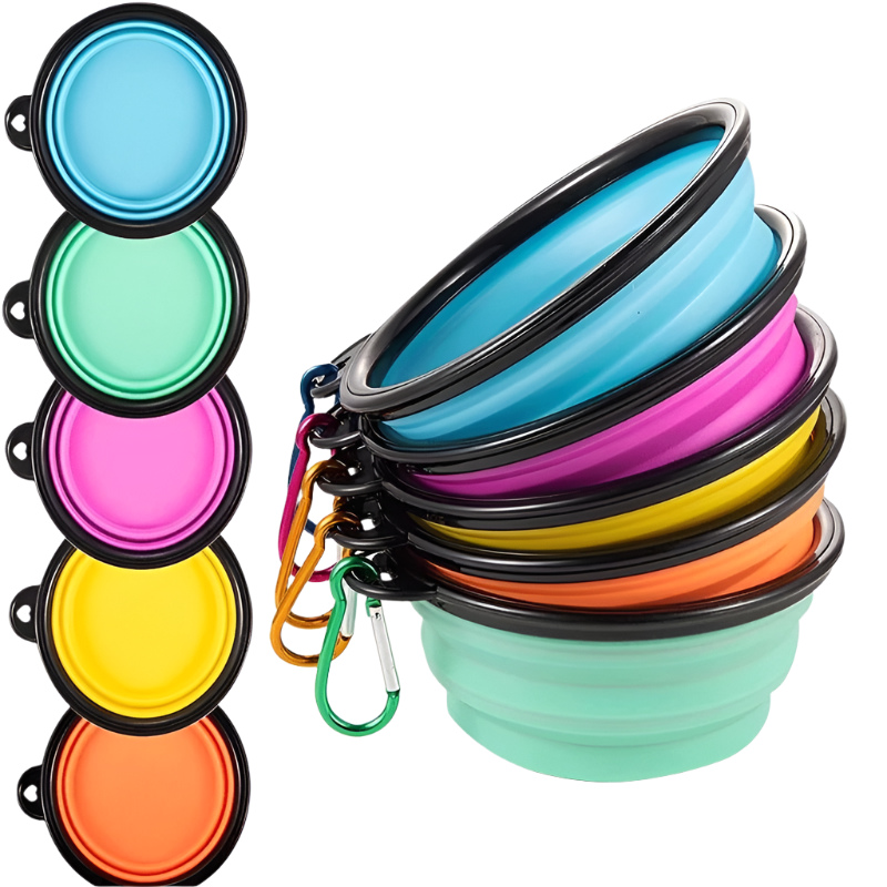 dog water bowl Portable Silicone folding Dog Bowl With Carabiner. - Sniff Waggle And Walk