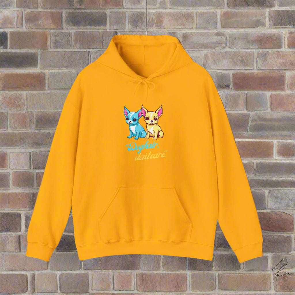 Unisex Heavy Blend⢠Dog Hair I dont care Hooded Sweatshirt - Sniff Waggle And Walk yellow