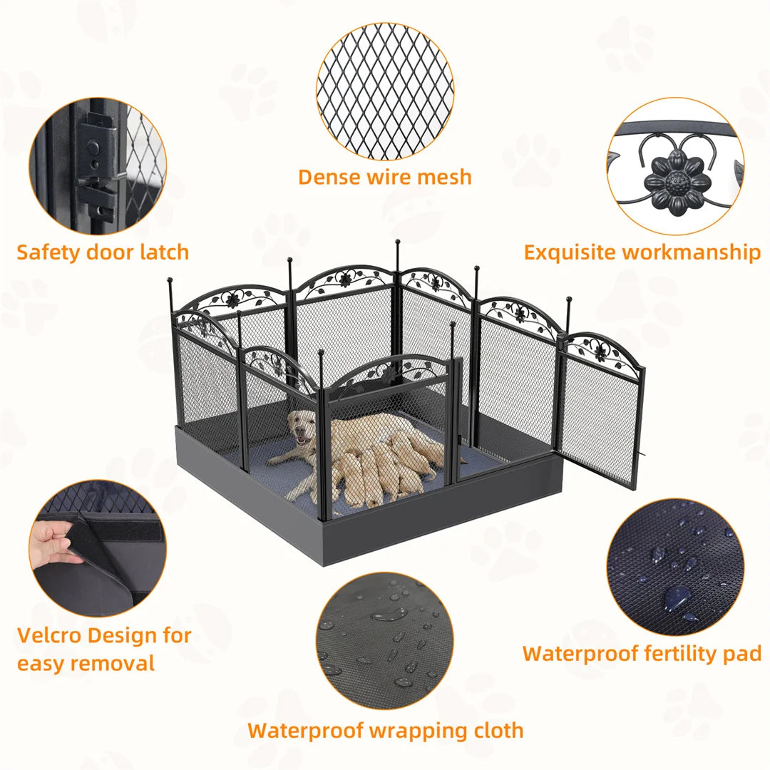 Outdoor pet playpen with metal panels and washable floor pad