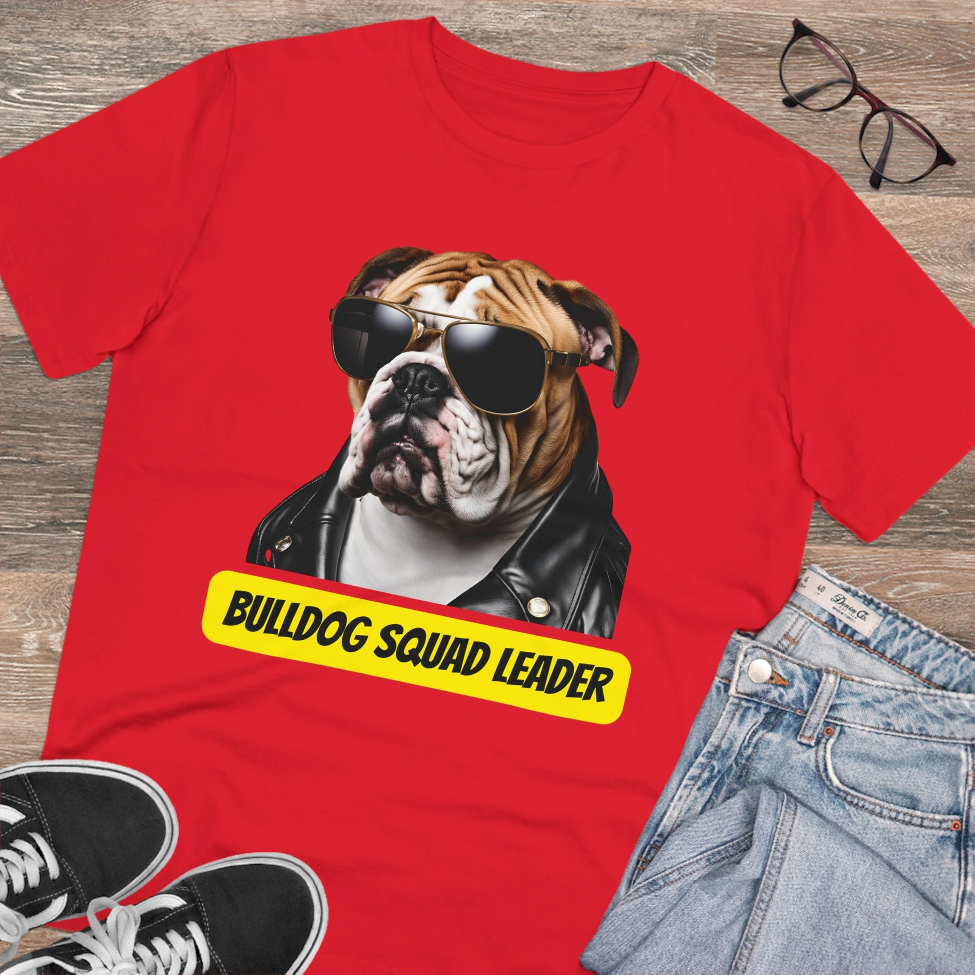 "BULLDOG SQUAD LEADER" Organic red bulldog owners tshirt
