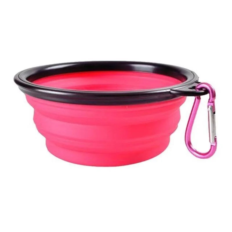 red Portable Silicone folding Dog Bowl With Carabiner. - Sniff Waggle And Walk
