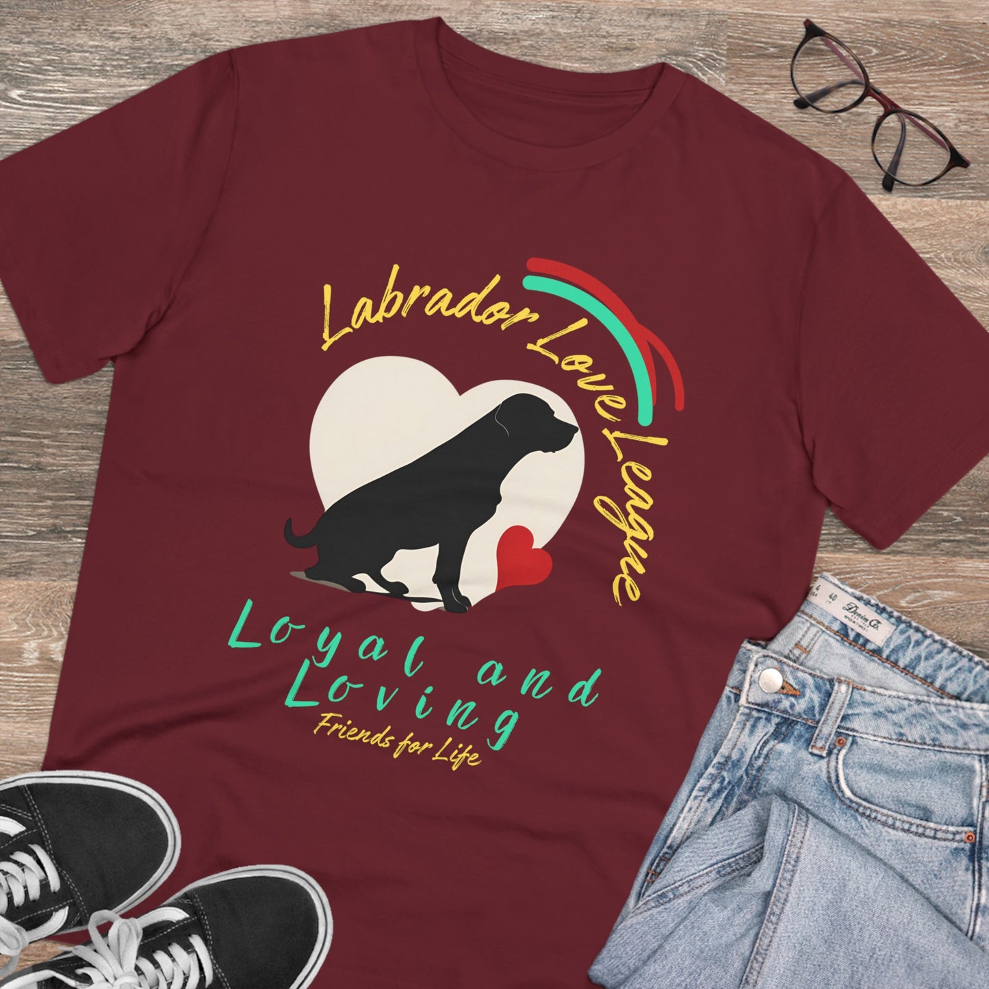 "LABRADOR LOVE LEAGUE" red labrador tshirt burgandy red