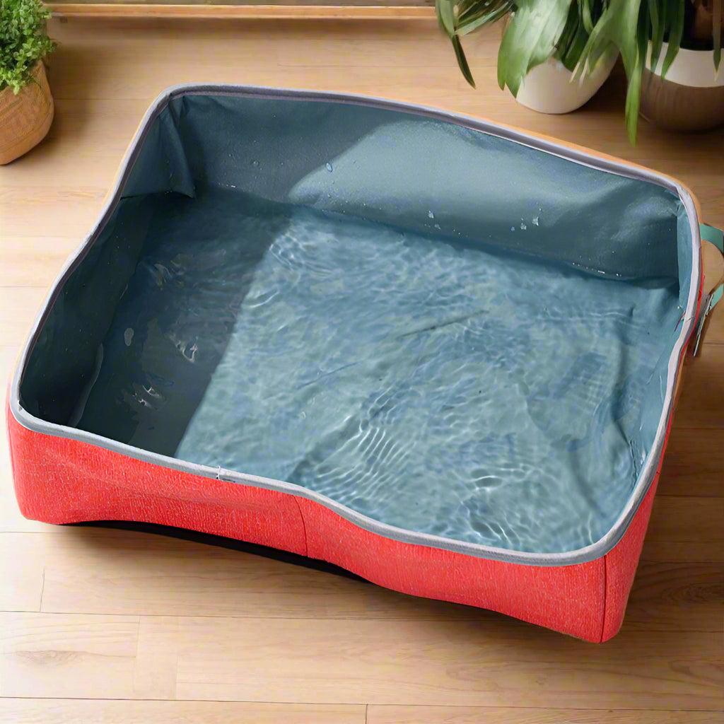 red Portable cat toilet. - Sniff Waggle And Walk