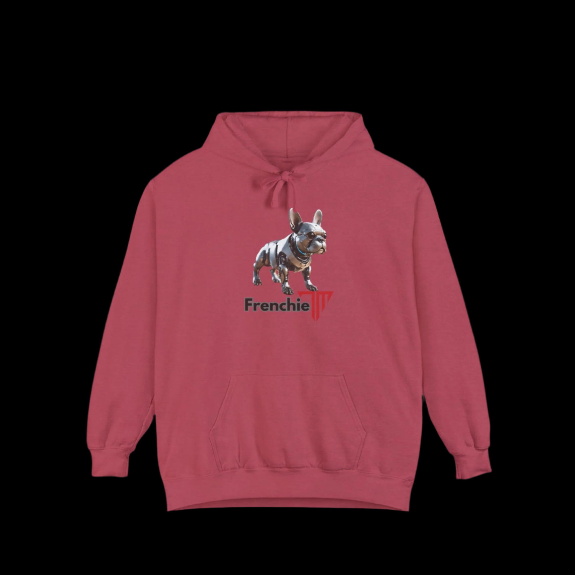 red robot french bulldog hoodie dark blue