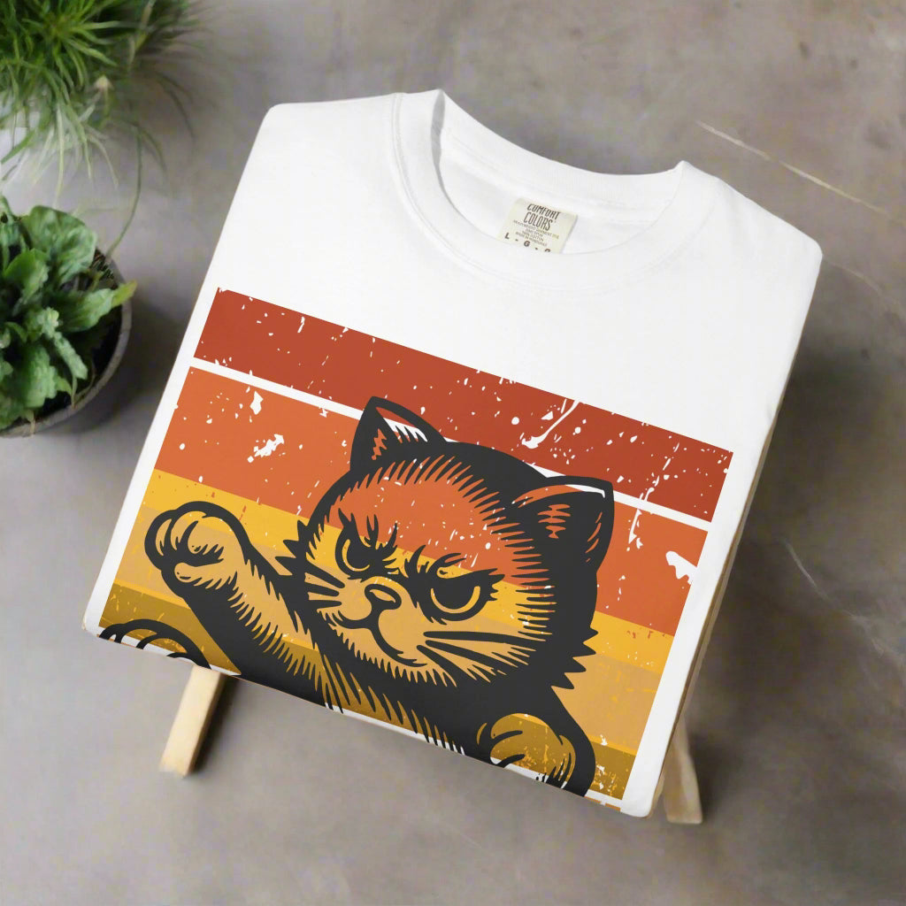 Retro Karate Cat t-shirt in White, folded view