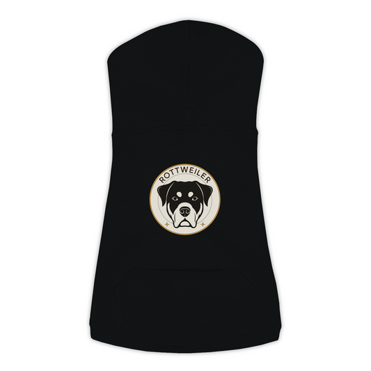 Rottweiler dog hoodie in Black — vintage roundel badge print on cosy fleece pullover