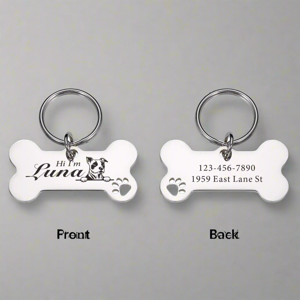 silver Customized pet Collar Tag Color Bone Pendant. - Sniff Waggle And Walk