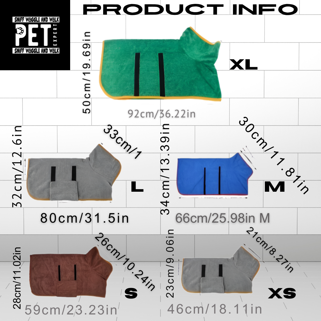 siz chart of dog bathrobes