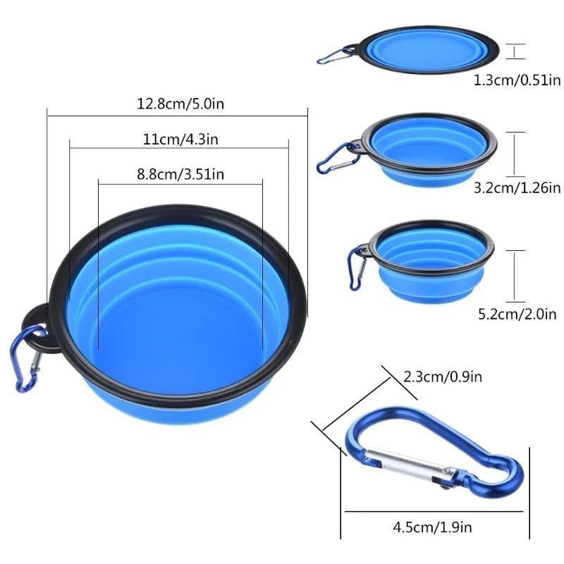 Portable Silicone folding Dog Bowl With Carabiner. - Sniff Waggle And Walk