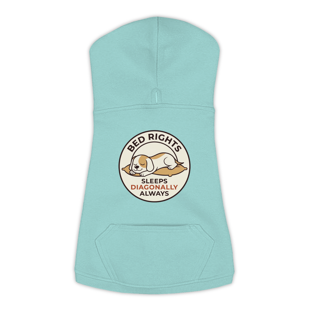 Sleeps Diagonally dog hoodie in Saltwater - back print, sizes L to 3XL