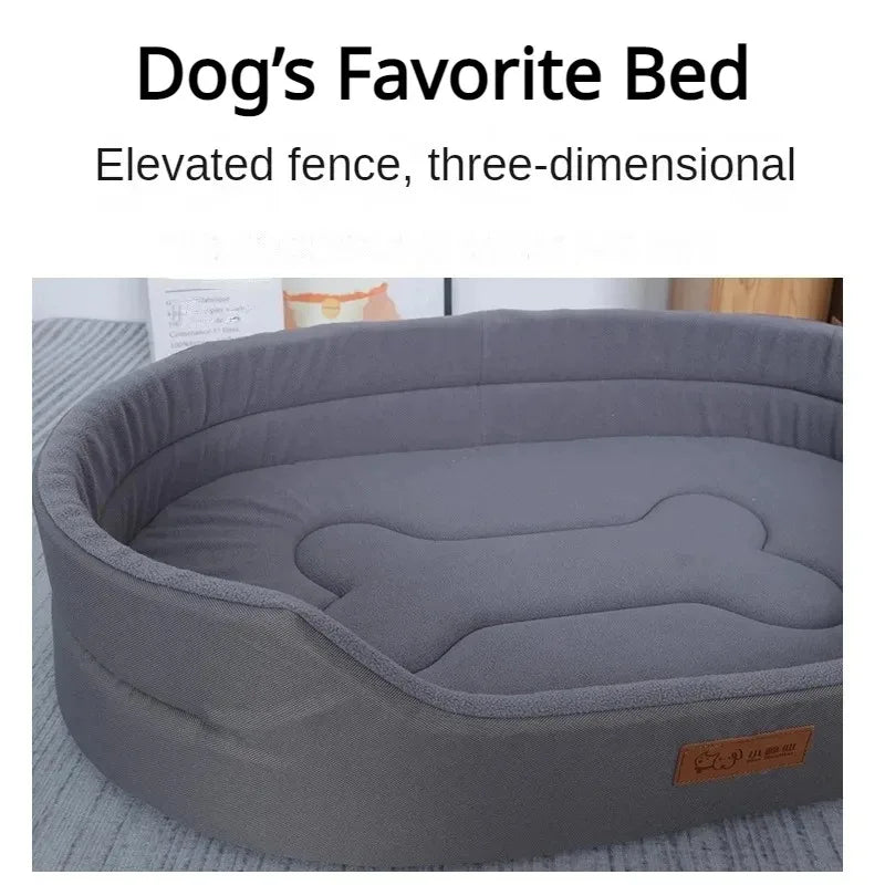 Gray elevated dog bed with a bone-shaped indentation on a light background