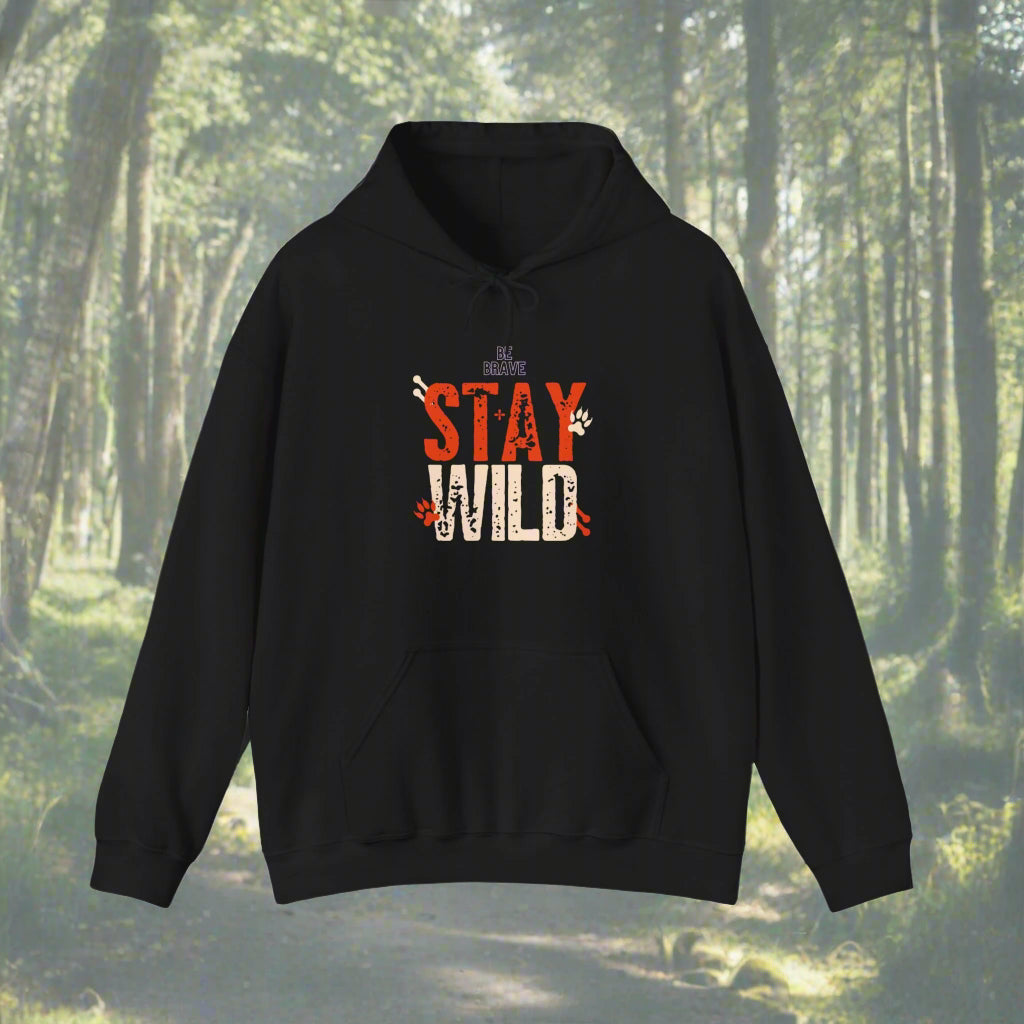 black Unisex Heavy Blend™ Stay Wild Hooded Sweatshirt - Sniff Waggle And Walk dog lovers gift idea