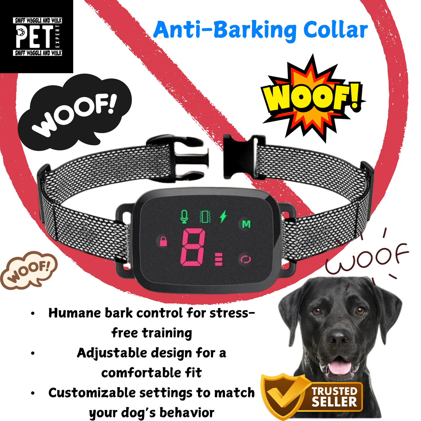 SmartBark™ Anti-Bark Dog Collar – Gentle, Waterproof & Rechargeable | With FREE Pet Finder Tag